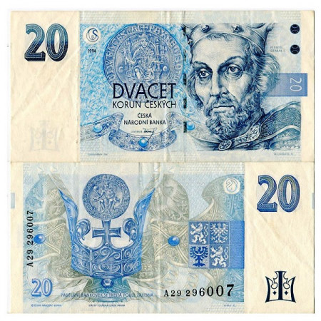 1994 * Billet République Tchèque 20 Korun "Premysl Otakar I" (KM 10a) TTB