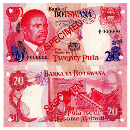 ND (1982) * Billet Botswana 20 Pula "Specimen - Quett Masire" (p10s2) NEUF