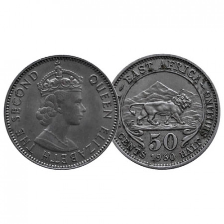 1960 * 50 Cents - 1/2 Shilling Afrique Orientale Britannique - British East Africa "Élisabeth II" (KM 36) TTB
