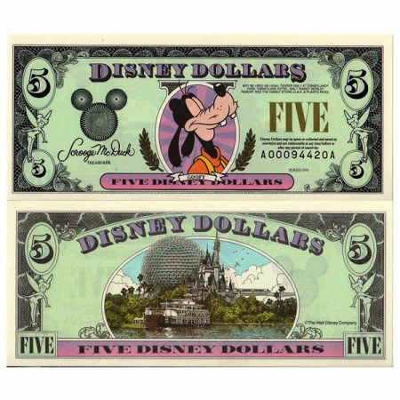 1996 * Billet Disney 5 Disney Dollars "Goofy" (px) NEUF