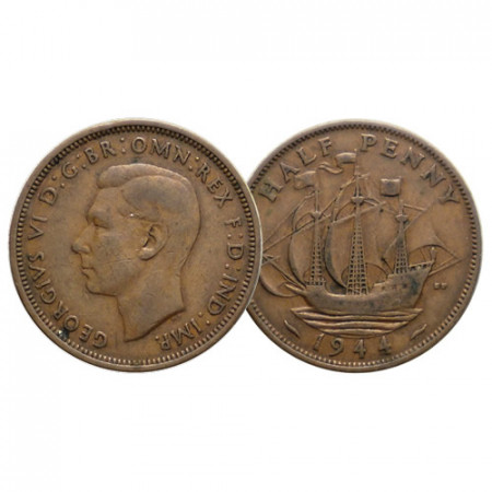 1944 * Half 1/2 Penny Grande-Bretagne "George VI - Golden Hind" (KM 844) TTB