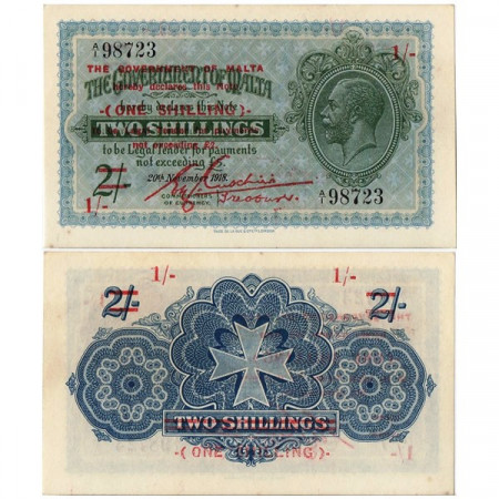 ND (1940 - old 1918) * Billet Malte 1 Shilling on 2 Shillings " George V" (p15) NEUF