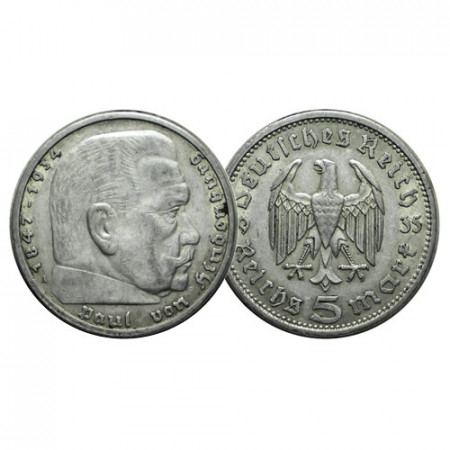 1935 A * 5 Reichsmark Argent ALLEMAGNE "Troisième Reich - Hindenburg" (KM 86) TTB+