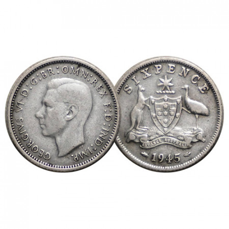 1945 (m) * Sixpence (6 Pence) Argent Australie "George VI - Armoiries" (KM 38) TTB