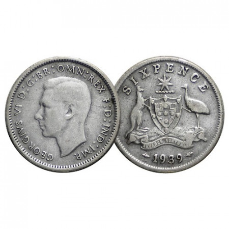 1939 (m) * Sixpence (6 Pence) Argent Australie "George VI - Armoiries" (KM 38) prTTB