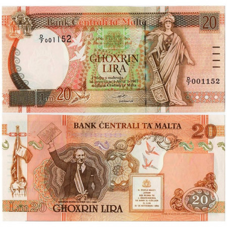 L.1967 (1994) * Billet Malte 20 Liri "Malta Standing" (p48) NEUF