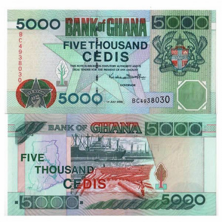 2000 * Billet Ghana 5000 Cedis "Cargo Ship" (p34e) NEUF