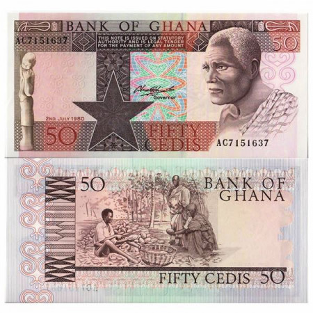 1980 * Billet Ghana 50 Cedis "Cocoa Harvest" (p22b) NEUF