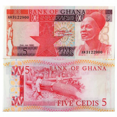 1980 * Billet Ghana 5 Cedis "Logging" (p19b) prNEUF