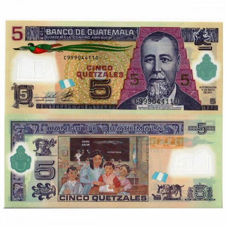 2011 * Billet Polymère Guatemala 5 Quetzales "General JR Barrios" (p122b) NEUF