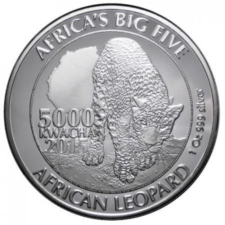 2015 * 5000 Kwacha Argent 1 OZ Zambie "Léopard d'Afrique" BE