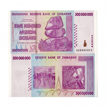 2008 * Billet Zimbabwe 500 Millions - 500.000.000 Dollars "Chiremba Rocks" (p82) NEUF