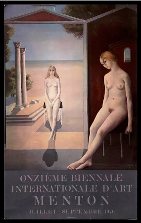 1966 * Cartel Arte Original "Ozieme Biennale Internationale d'Art - MENTON, Paul Delvaux" Francia (B+)