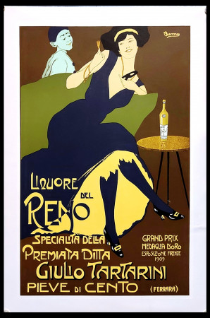 1930ca (1970) * Cartel Original "Remg - Liquore del Reno, Giulio Tartarini- Seconda Edizione" Italia (A-) Sobre Lienzo