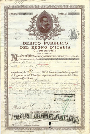1888 * Deuda Pública - Reino Italia "Humberto I – Marrón"