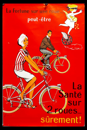1960ca * Cartel Original "Couronne - La Santè sur 2 Roues... Surement" Francia (A-)