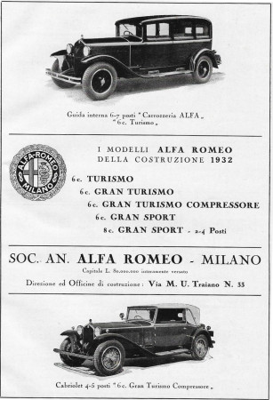 1932 * Anuncio Original "Alfa Romeo - Modelli" en Passepartout