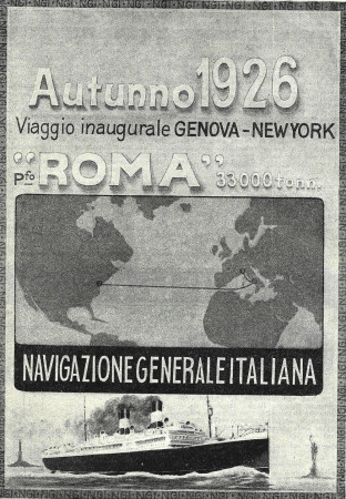 1926 * Anuncio Original "Navigazione Generale Italiana - Viaggio Inaugurale Genova - New York" en Passepartout