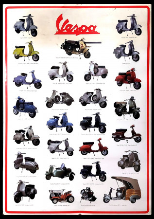 1980ca * Cartel Original "Vespa, Catalogo Modelli" Italia (B)