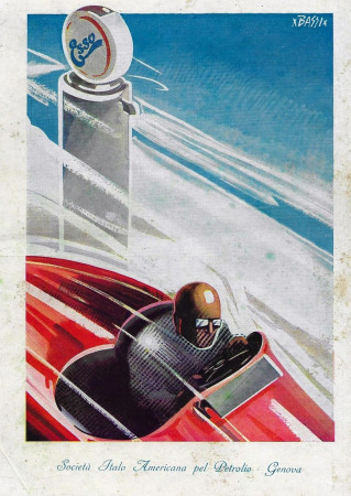 1932 * Anuncio Original "Esso - Società Italo Americana Petrolio - BASSI" Color en Passepartout