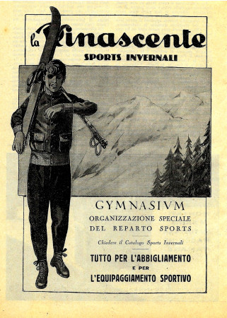 1930 * Anuncio Original "La Rinascente Sports Invernali, Gymnasium, Ragazzo Sci" en Passepartout