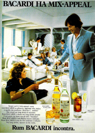 Anos 80 * Anuncio Original "Bacardi Rum Superior, Bacardi Ha Mix Appeal"en Passepartout
