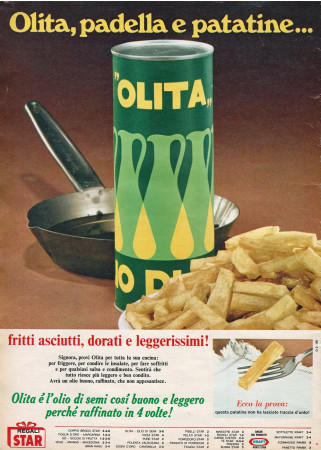 Anni '70 * Anuncio Original "Olita Olio di Semi, Olita, Padella e Patatine... Raffinato in 4 volte" en Passepartout
