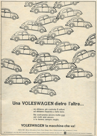 Anni '60 * Anuncio Original "Volkswagen la Macchina che Va! Una Volkswagen Dietro L' Altra..." en Passepartout
