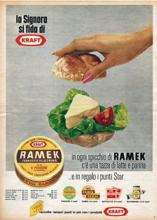 Anos '60 * Anuncio Original "Kraft Ramek Formaggio alla Crema, La Signora Si Fida di Kraft" en Passepartout