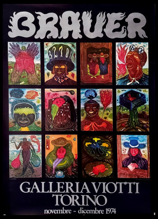 1974 * Cartel Arte Original "BRAUER - Galleria Viotti - Torino" Italia (B+)