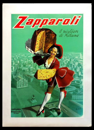 1950ca (1970) * Cartel Original "Boccasile - ZAPPAROLI, Panettone Milano- Seconda Edizione" Italia (A-) Sobre Lienzo