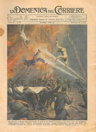 1938 * La Domenica Del Corriere (N°22) "Incendio ad ATLANTA - Motociclista Novara-Vercelli" Revista Original