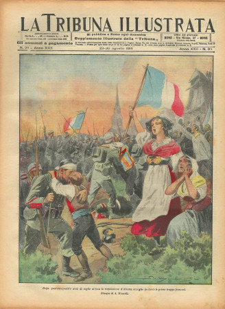 1914 * La Tribuna Illustrata (N°34) – "Alsazia Accoglie Truppe Francesi " Revista Original