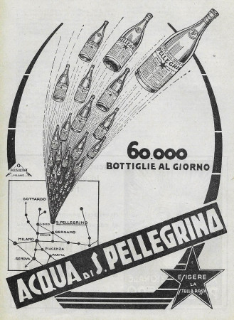 1929 * Anuncio Original "Acqua S.Pellegrino - 60.000 Bottiglie Al Giorno - PLUSULTRA" en Passepartout