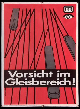 1975 * Cartel Original "Deutsche Bahn -  Vorsicht im Gleisbereich! (Rosso)" Alemania (B+)