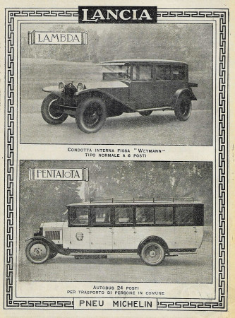 1929 * Anuncio Original "Lancia - Lambda e Pentajota" en Passepartout