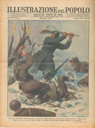 1943 * Illustrazione del Popolo (N°3) "Mitragliere Fronte Russo -  Aviazione In Tunisia" Revista Original