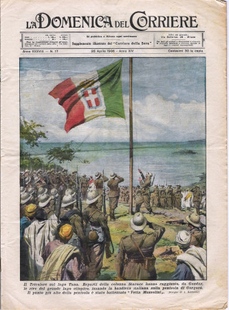 1936 * La Domenica Del Corriere (N°17) "Tricolore sul Lago Tana - Il Saluto dei Sudditi " Revista Original