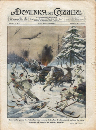 1940 * La Domenica Del Corriere (N°4) "Scene Guerra in Finlandia - Udienza Pontefice Sposi" Revista Original