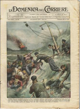 1933 * La Domenica Del Corriere (N°52) "Soccorso Piroscafo Livorno - Il Corteo del Buon Umore" Revista Original