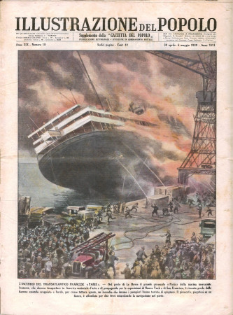 1939 * Illustrazione del Popolo (N°18) "Incendio Transatlantico Paris - Autogiro Soccorso Infermo" Revista Original