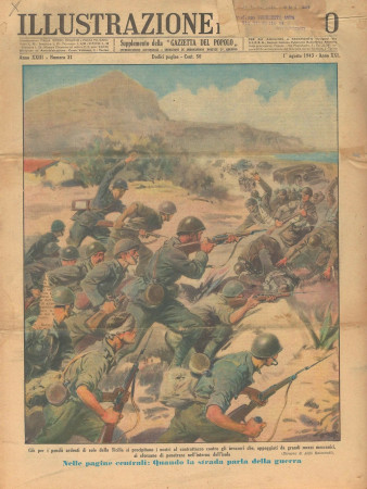 1943 * Illustrazione del Popolo (N°31) "Ejército en Sicilia - Incursión a Turín" Revista Original