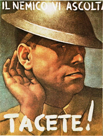 ND (WWII) * Propaganda de Guerra Reproducción "Italia Fascista - Il Nemico Vi Ascolta, Tacete!" en Passepartout