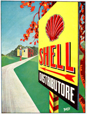 1930 * Anuncio Original "Shell - Distributore - BASSI" en Passepartout