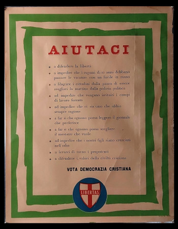 1950ca * Cartel Político Original "Democrazia Cristiana - Aiutaci" Italia (B)