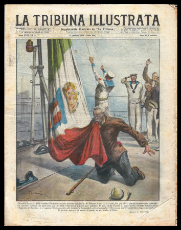 1939 * La Tribuna Illustrata (N°4) "Italiano si Inginocchia accanto alla Bandiera" Revista Original