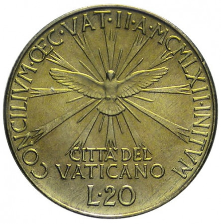1962 * 20 Lire Vaticano Juan XXIII "Concilio" Año IV (KM 71) SC
