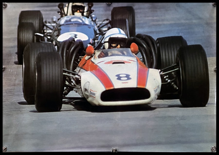 1980ca * Cartel Original "Grand Prix Formule 1 Monaco 1968 - John Surtees, Jochen Rindt" Alemania (B+)