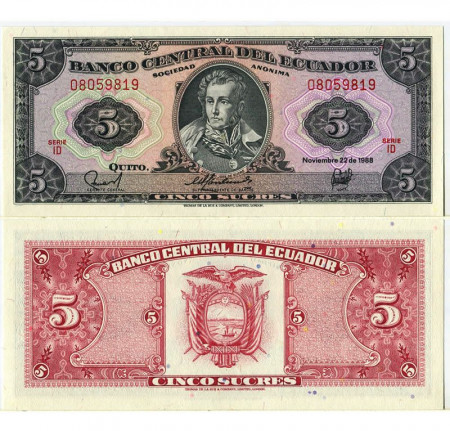 1988 * Billete Ecuador 5 Sucres "Antonio José de Sucre" (p113d) SC