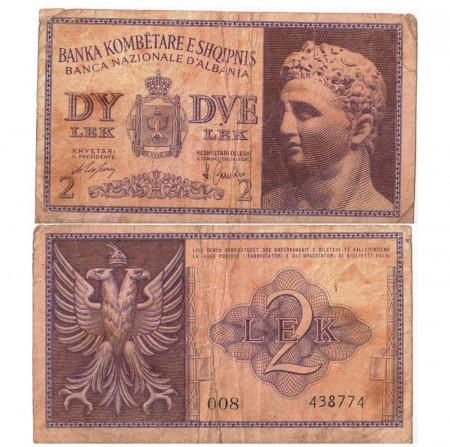 ND (1940) * Billete Albania 2 Lek "Ocupación Italiana" (p9) BC+